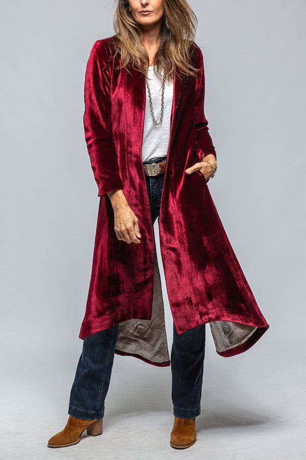 Velvet Long Loose Pocket Slit Coat