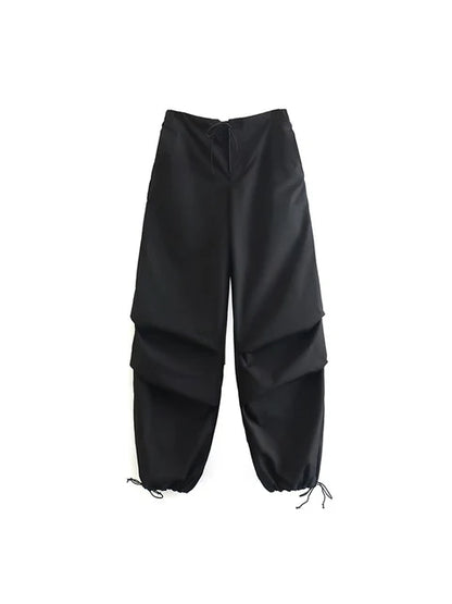Parachute Cargo Pants Jogging Trousers High Elastic Waist Female Lady Boot Cut