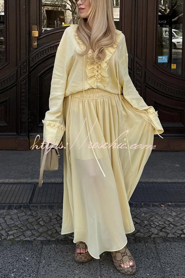 Elastic Waist Drawstring Maxi Skirt