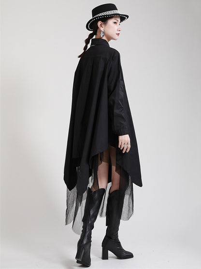 Urban Loose Split-joint Lapel Long Sleeves Midi Dress
