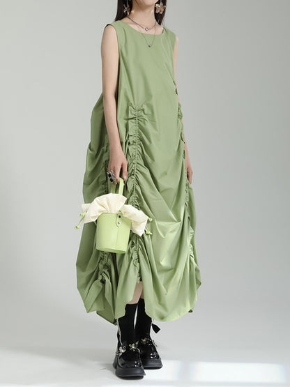 Irregular Clipping Loose Color Round-neck Midi Dresses