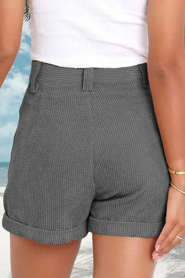 Loose Color Elastic Waist Tie Shorts