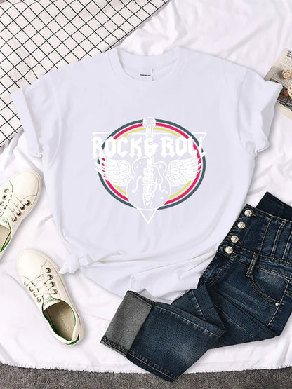 Rock Roll Electric Guitar Printed T-shirt Comfortable Tops Breathable Cool Short Sleeve O-neck Street Tee Clothing