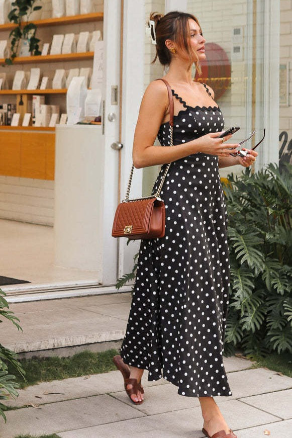 Polka Dot Lace Trim Cami Maxi Dress