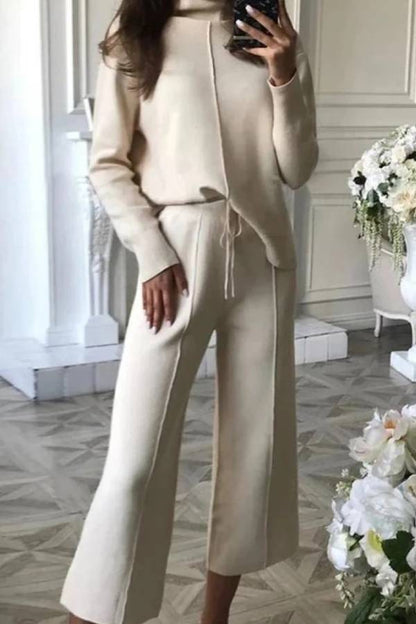High-neck Knitted Wide-leg Pants Two-piece Suits
