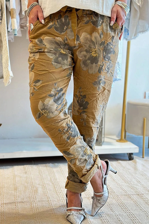 Print Elastic Waist Pocket Pants