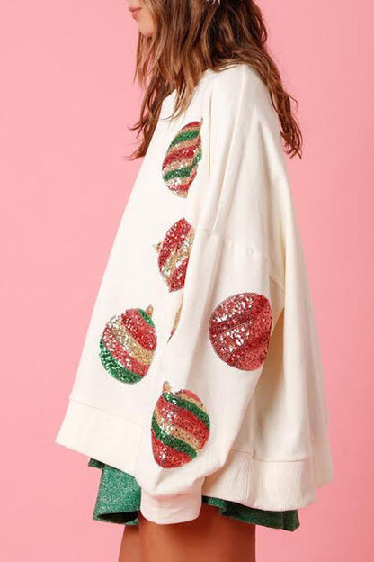 Christmas Egg Sequined Long Sleeve Sweatshirt