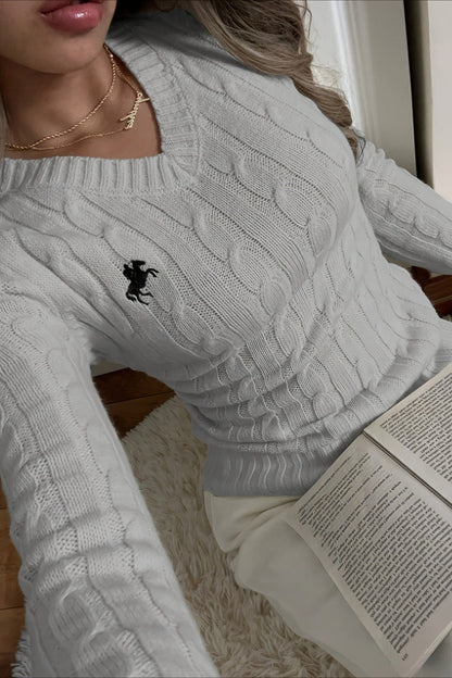 Embroidered V-neck Sweater Knit Top
