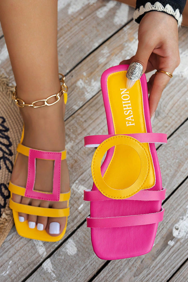 Fashionable and Color-blocked Simple Flat Sandals