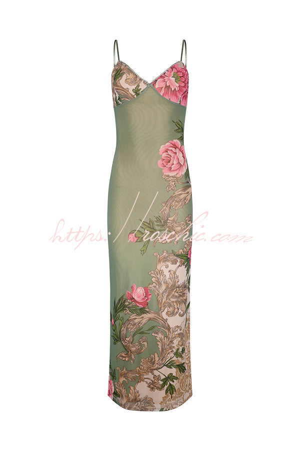 Reveling in the Unknown Print Slip Stretch Maxi Dress