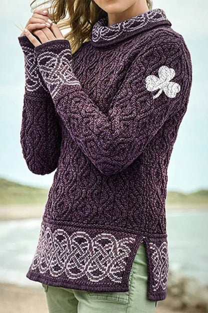 Celtic Knotted Clover Creative Jacquard Turtleneck Sweater