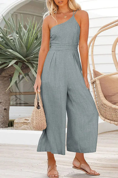 Sling Waist Pocket Straight Sleeveless Jumpsuit