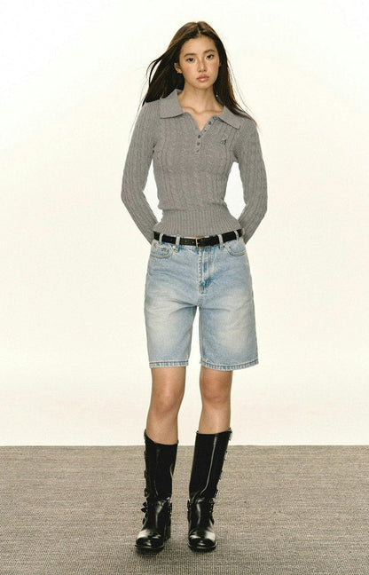 Half-button Cable Knit Polo Sweater