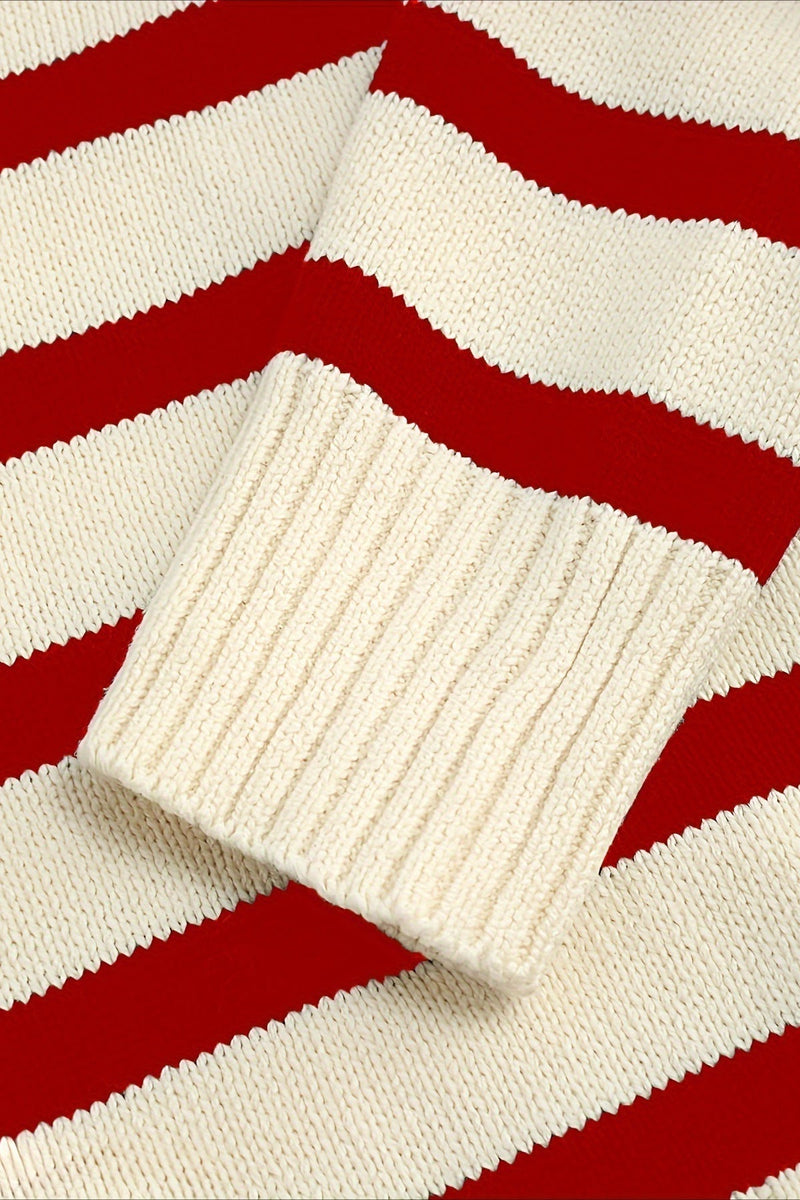 Striped Wool Collar V-neck Sweater