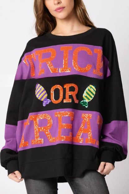 Halloween Letter Sequined Colorblock Sweatshirt Top