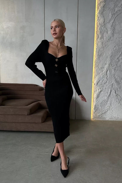 Knit High Waist Bodycon Midi Dress