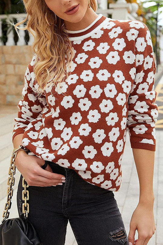 Mock Neck Print Knitted Sweater Color Block Light Weight Sweater
