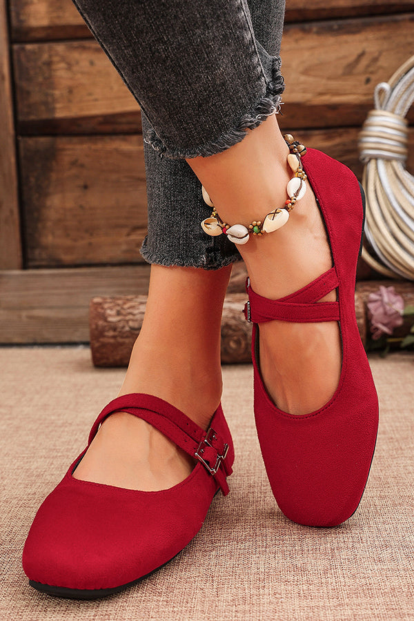 Fashionable Buckled Suede Round Toe Shoes