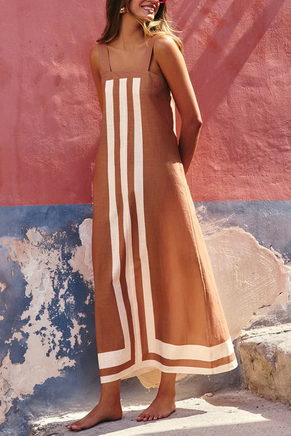 Striped Print Resort Style Sling Maxi Dress