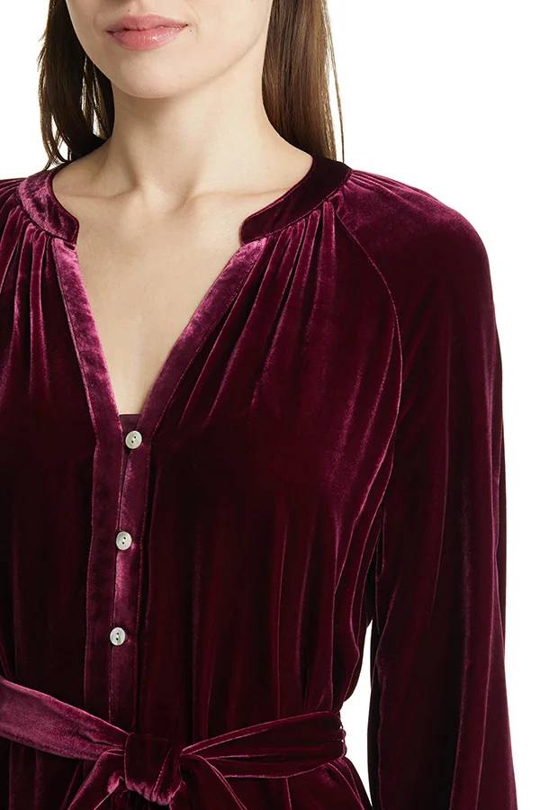 Color Velvet Long-sleeved V-neck Lace-up Mini Dress