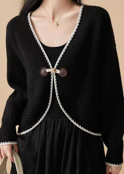 Beige V Neck Woolen Knit Cardigan Fall Qc049