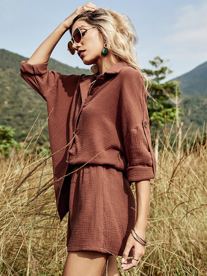 Cotton Linen Suit Shirt Shorts