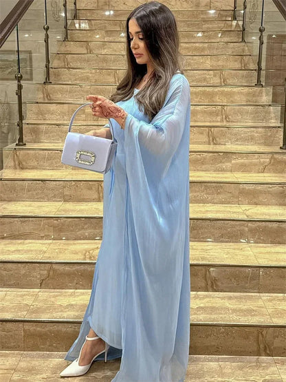 Autumn Loose Shiny Maxi Dress ’s Butterfly Batwing Long Sleeve Muslim Clothes Party Dress Female Long Dress New