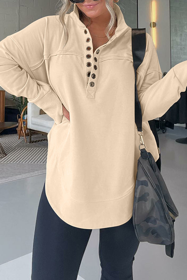 Half Neck Thumbhole Cuff Pullover Sweatshirt