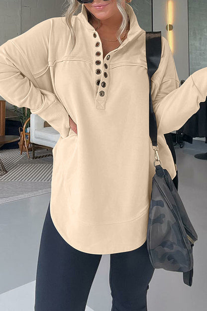 Half Neck Thumbhole Cuff Pullover Sweatshirt