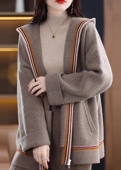 Camel Pockets Cashmere Hooded Cardigans Fall Wv017
