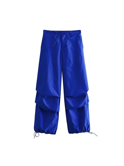 Parachute Cargo Pants Jogging Trousers High Elastic Waist Female Lady Boot Cut