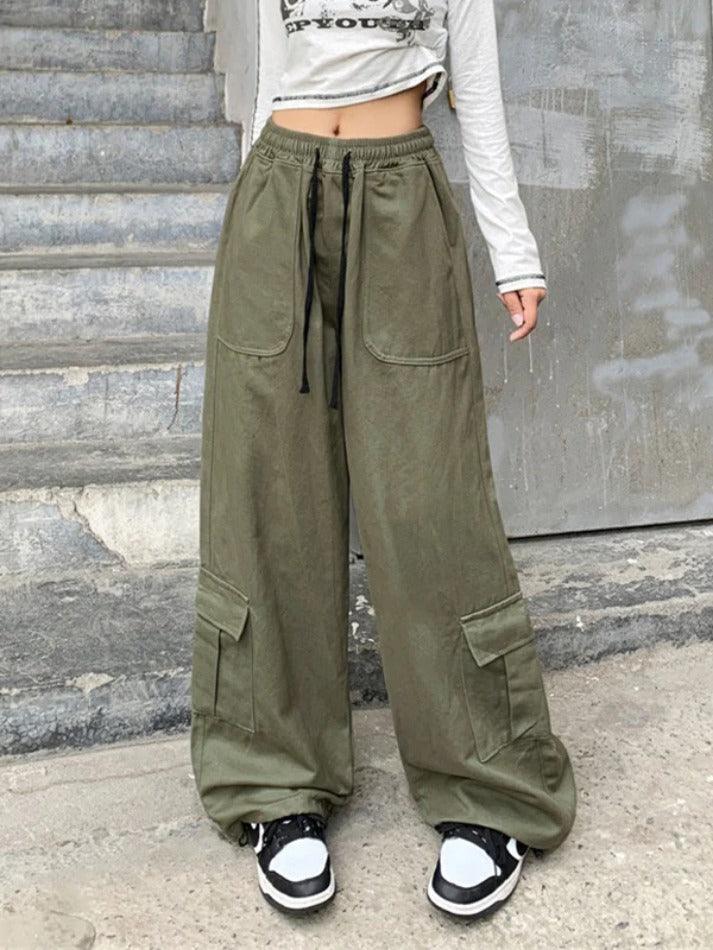 Drawstring Baggy Cargo Pants With Big Pockets