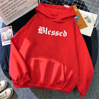 Blessed Creativity Printed Hoodies Street Style Hip Hop Hoody Autumn Loose Fleece Clothing Comfortable Pullover Sweatshirt