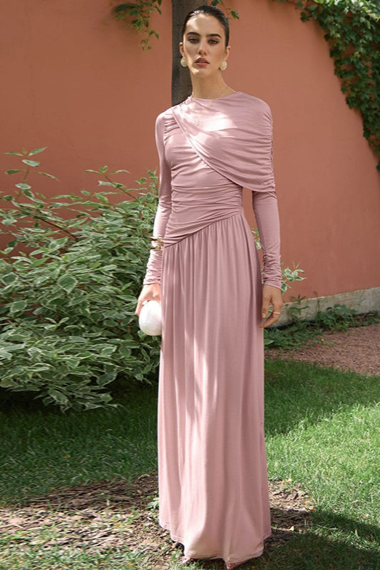 Ruched High Waist Long Sleeve Maxi Dress