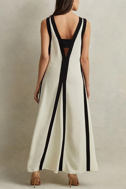 Piano Keys Reversible Style Colorblock A-line Maxi Dress