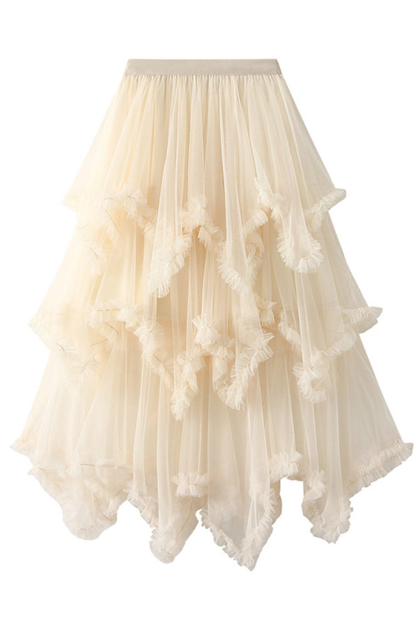 Cake Skirt Mid-length High Waist Big Swing Fluffy Fairy Gauze Dress Long Skirt