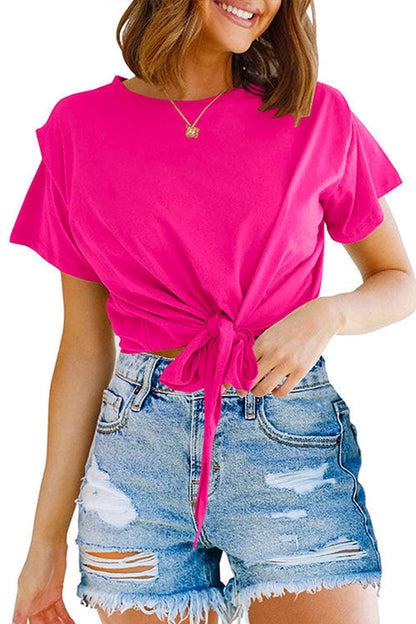 Short Sleeve Knot Front Cropped T-shirt