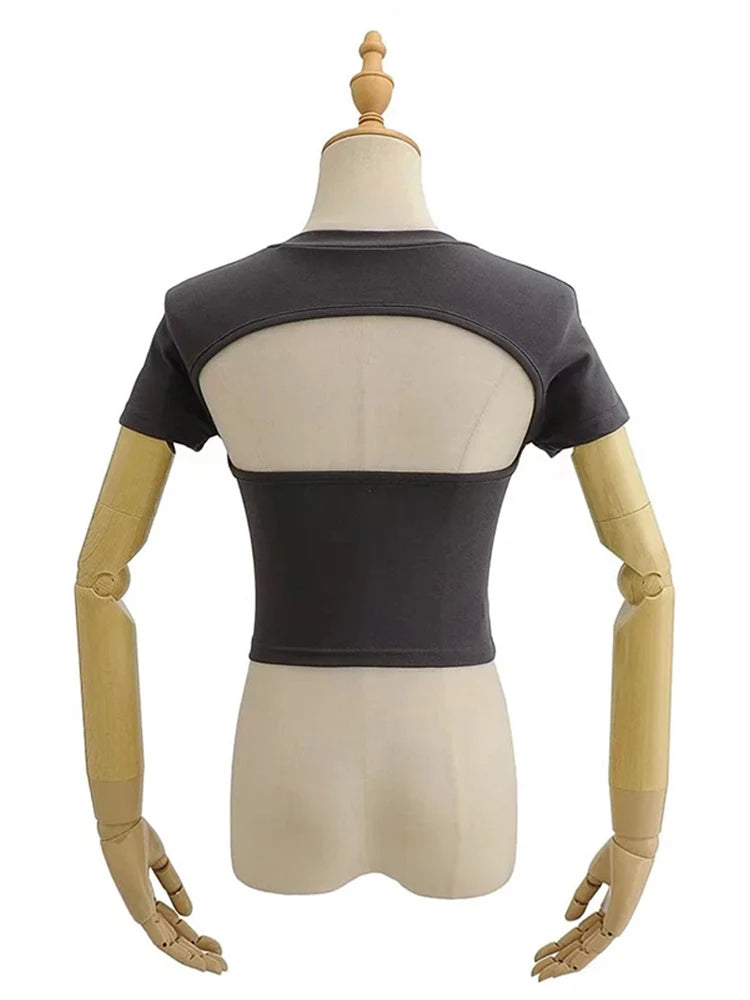 Off Back Raglan Sleeves Slim Fit Short Sleeve Short Open Navel T-shirt