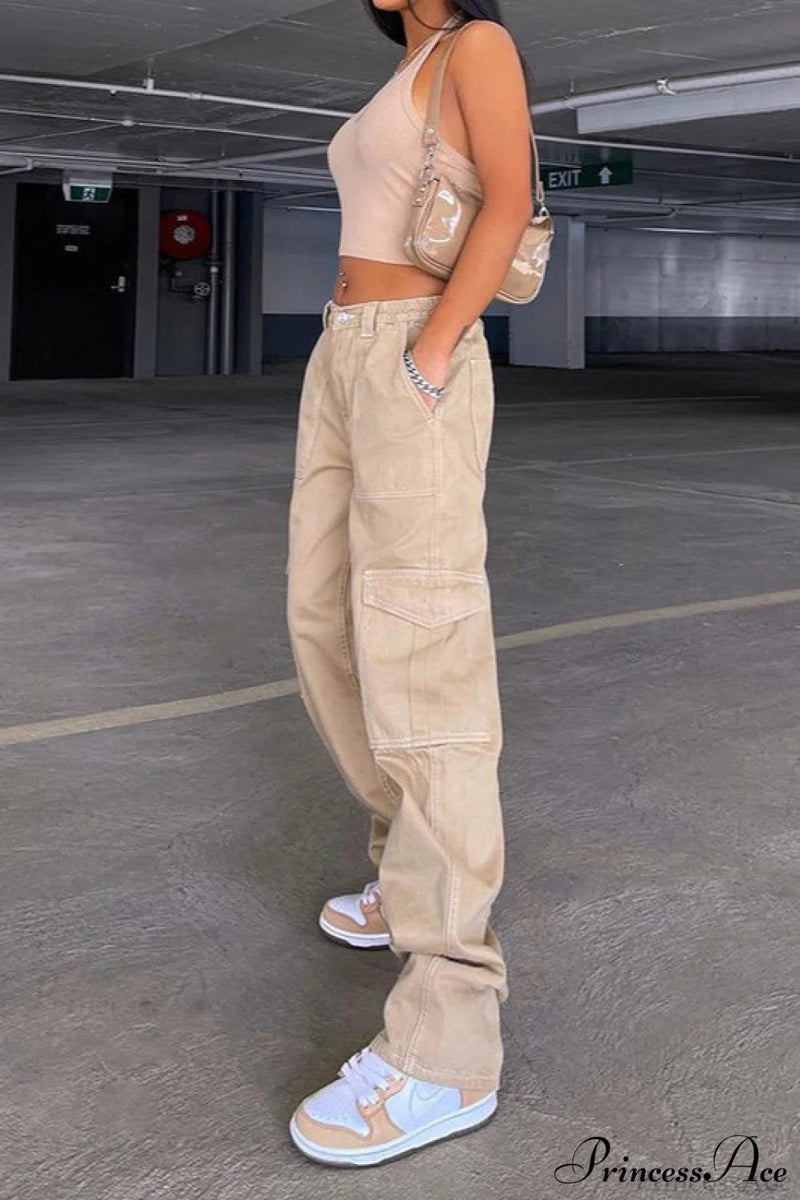 Denim Street Multi-pocket High Waist Cargo Pants