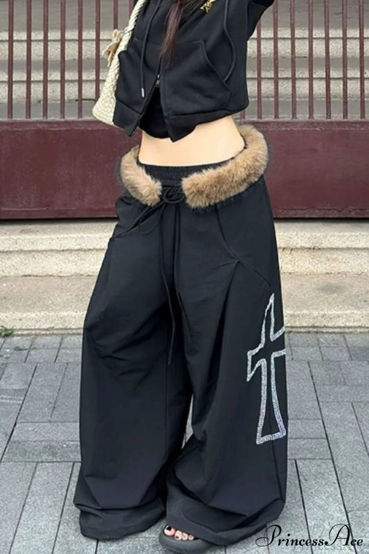 Detachable Fur-collar Loose Wide-leg Pants
