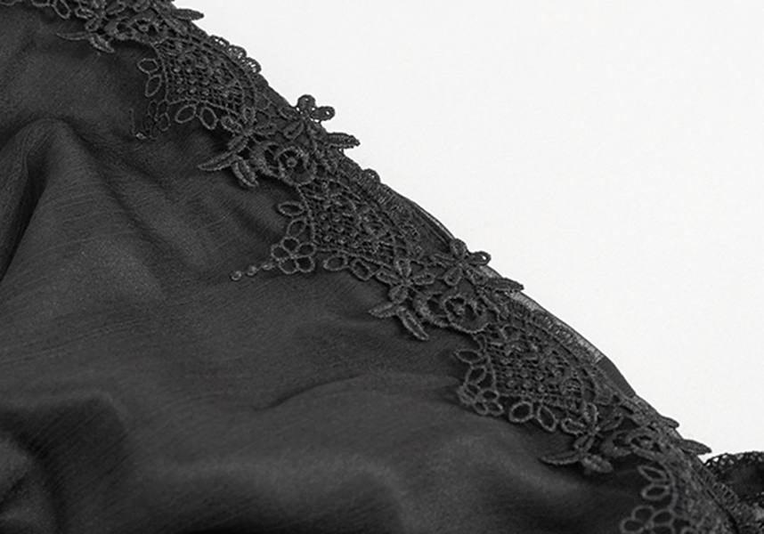 Devil Gothic Victorian Lace Sleeve Maxi Dress - Black With Empire Waist and Beaded Detail