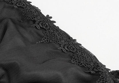 Devil Gothic Victorian Lace Sleeve Maxi Dress - Black With Empire Waist and Beaded Detail