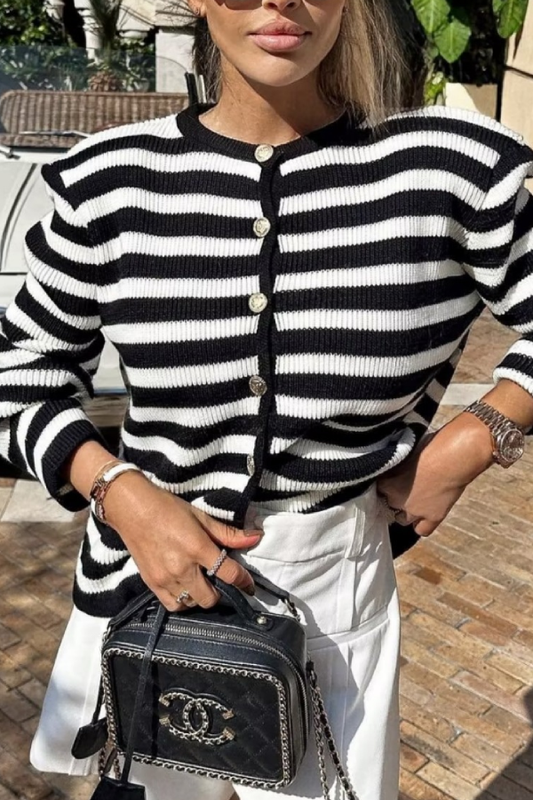 Slim Fit Striped Cardigan Cropped Top