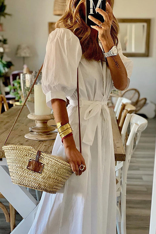 Pocketed Shirt Midi Dress
