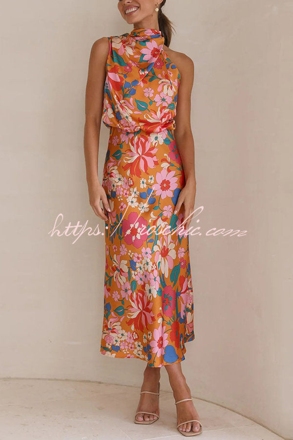 Fascinating Day Halter Neck Elastic Waist Maxi Dress