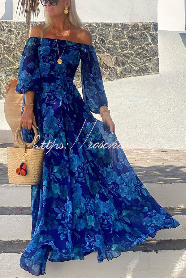 With Love Off Shoulder Back Smocked Vacation Maxi Dress