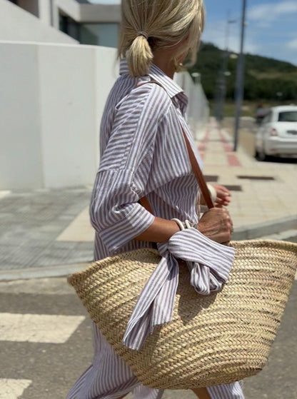 Azenith - Striped Lace-up Dress