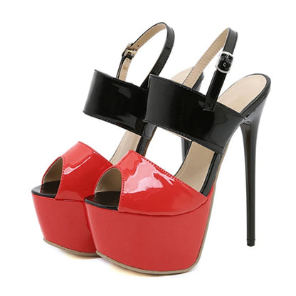 Hot Sales Summer Style 17cm Sandals High Heels Open Toe Buckles Nightclub Party Shoes Black Size 35-42