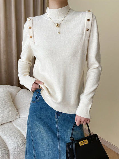 Grey High-neck Buttoned Decor Long Sleeve Knit Sweater An1050