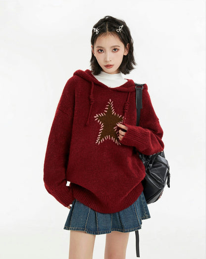 Oversized Star Patch Knit Sweater